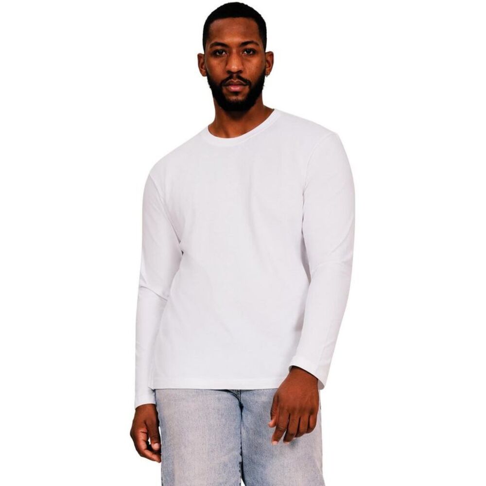 Casual Classic Mens Ringspun Cotton Long-Sleeved T-Shirt / White
